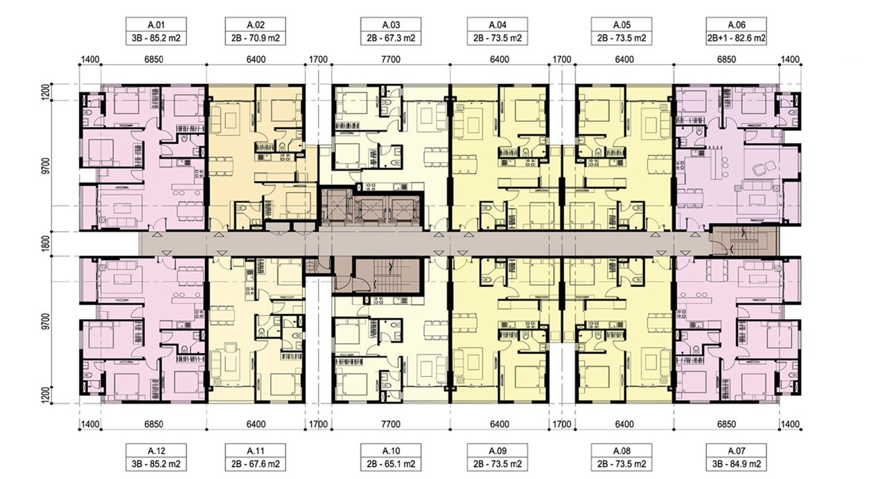 Mặt bằng tầng điển hình tại căn hộ Lux Riverview Đất Xanh