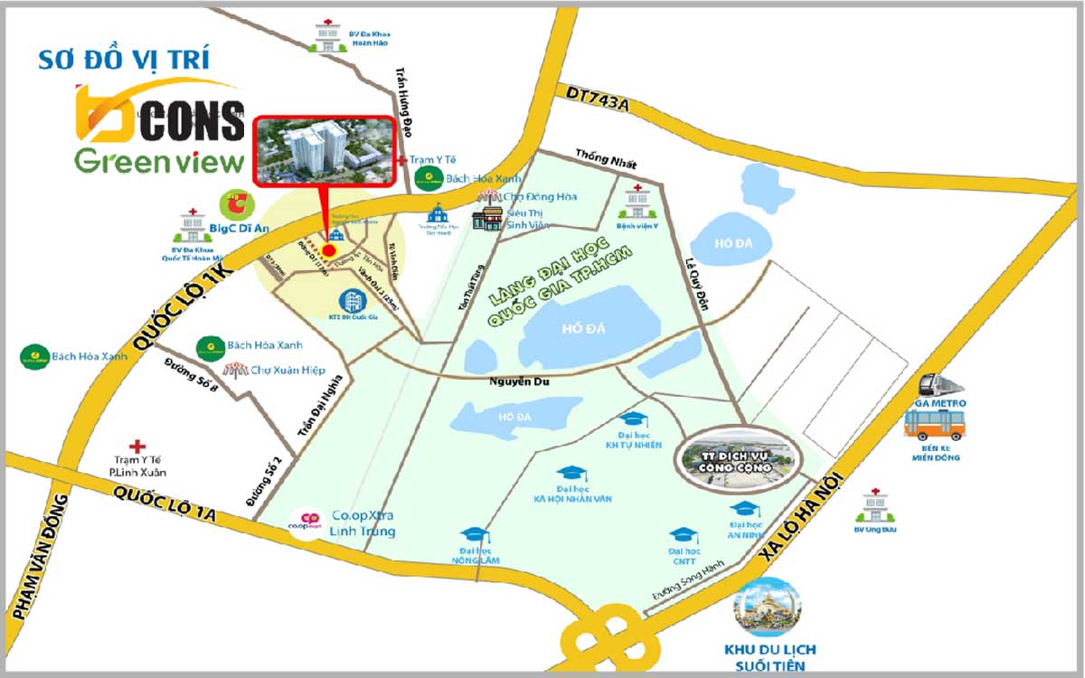 Vị trí căn hộ Bcons Green View Bình Dương